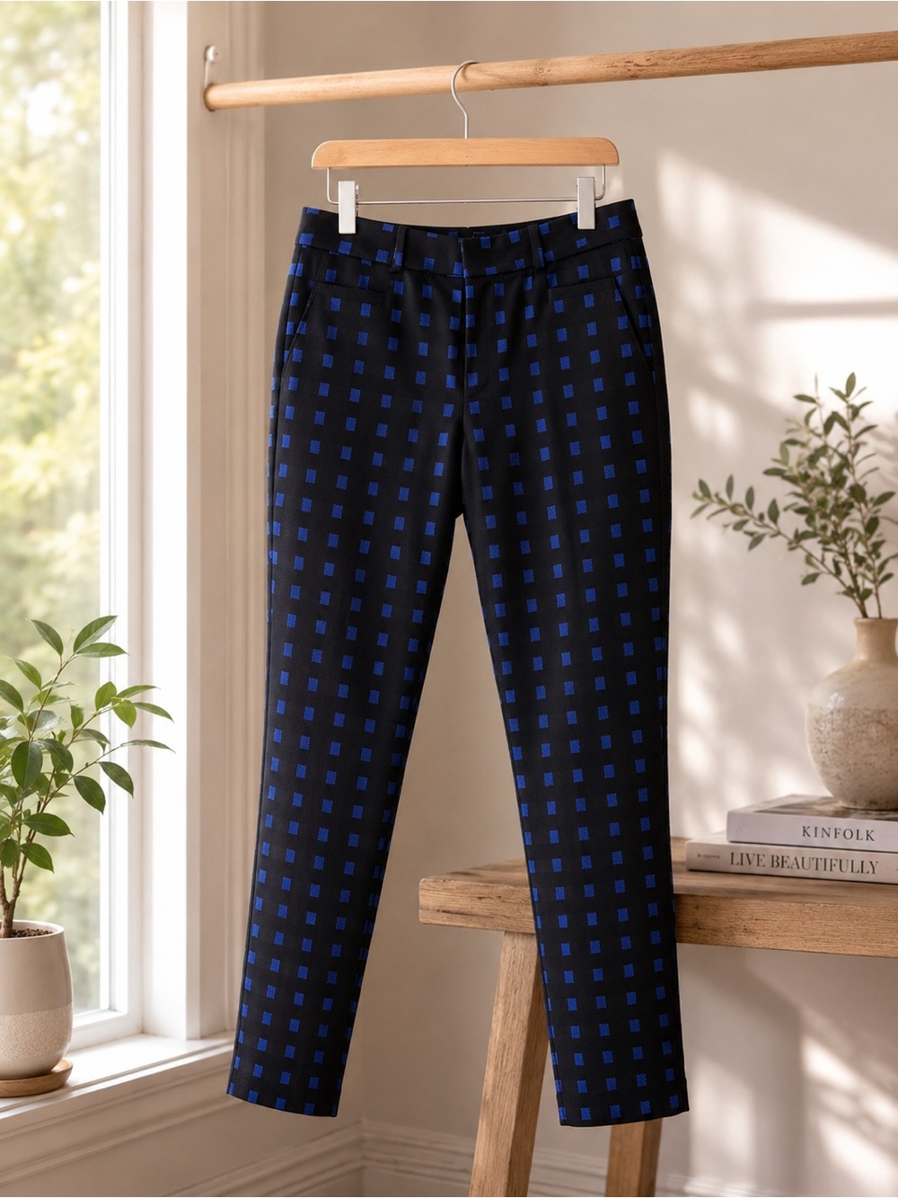 Banana Republic Sloan Fit Blue Square Print Ankle Pants Women’s Size 4